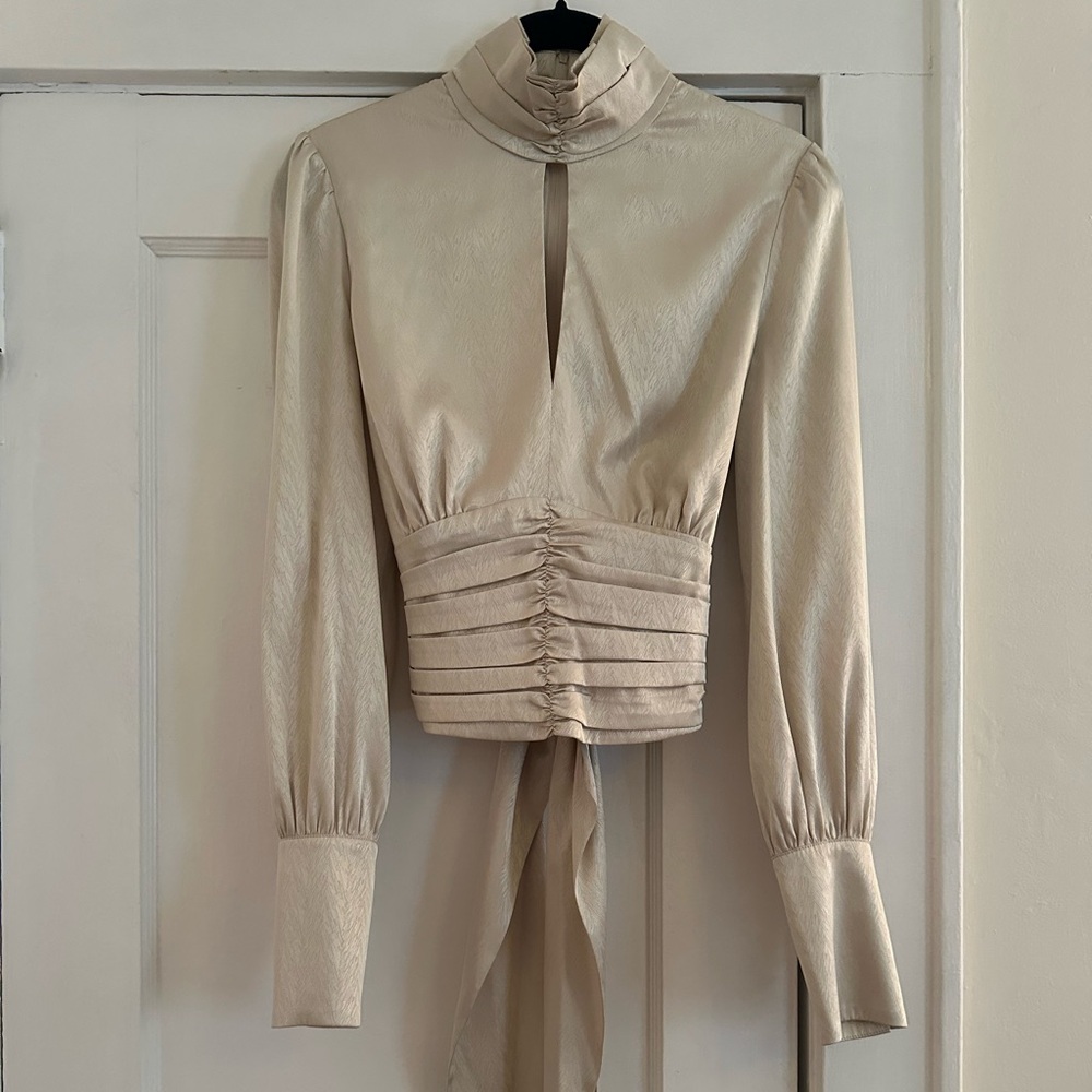Elegant Golden Blouse with Tie Detail